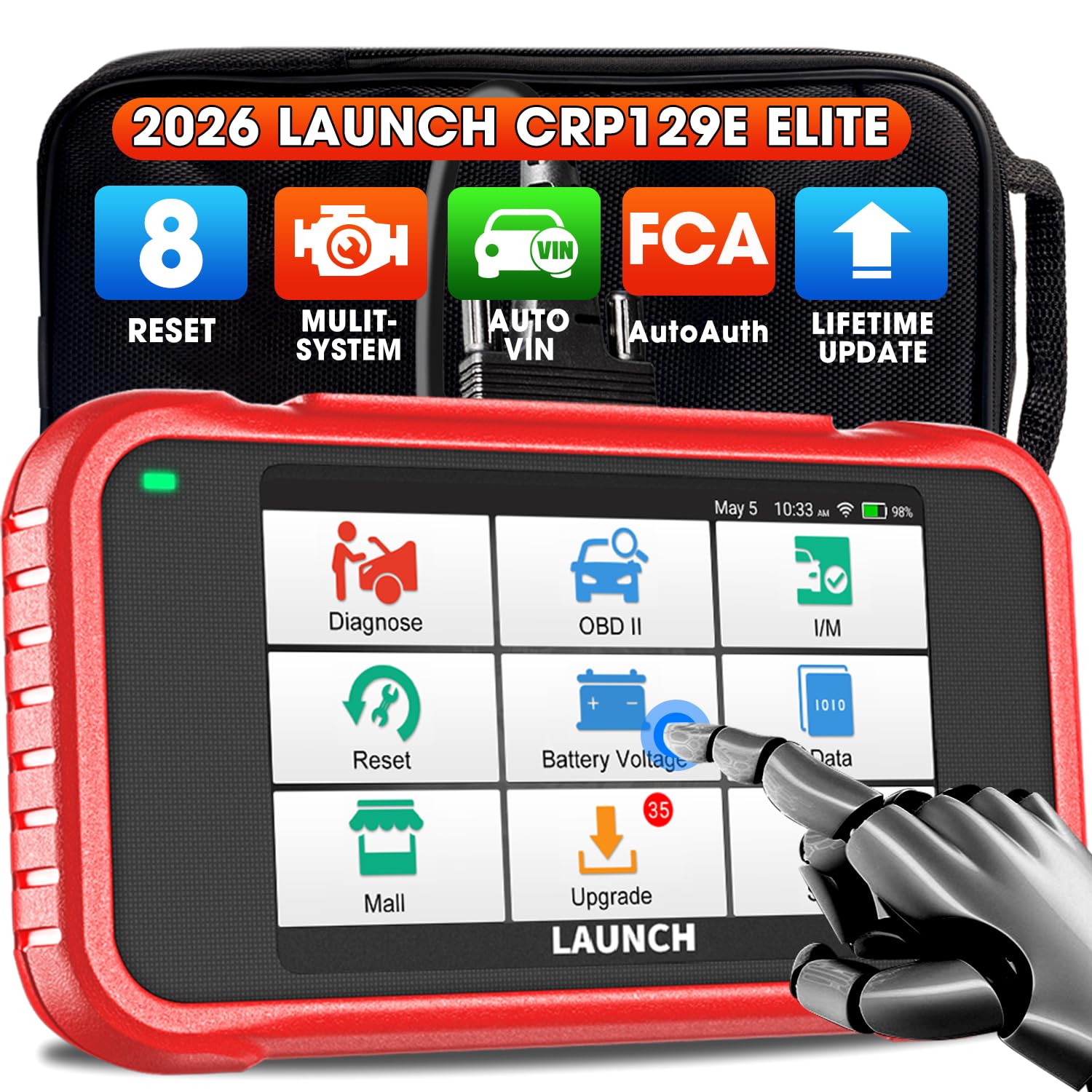 LAUNCH CRP129E V2.0 OBD2 Scanner, 4 System ENGINE/ABS/SRS/AT Car Diagnostic Tool, 12 Reset Service, TPMS/Oil/EPB/SAS/DPF/BMS/Throttle Reset, Injector Coding,Lifetime Update,Auto Vin OBD2 Code Reader