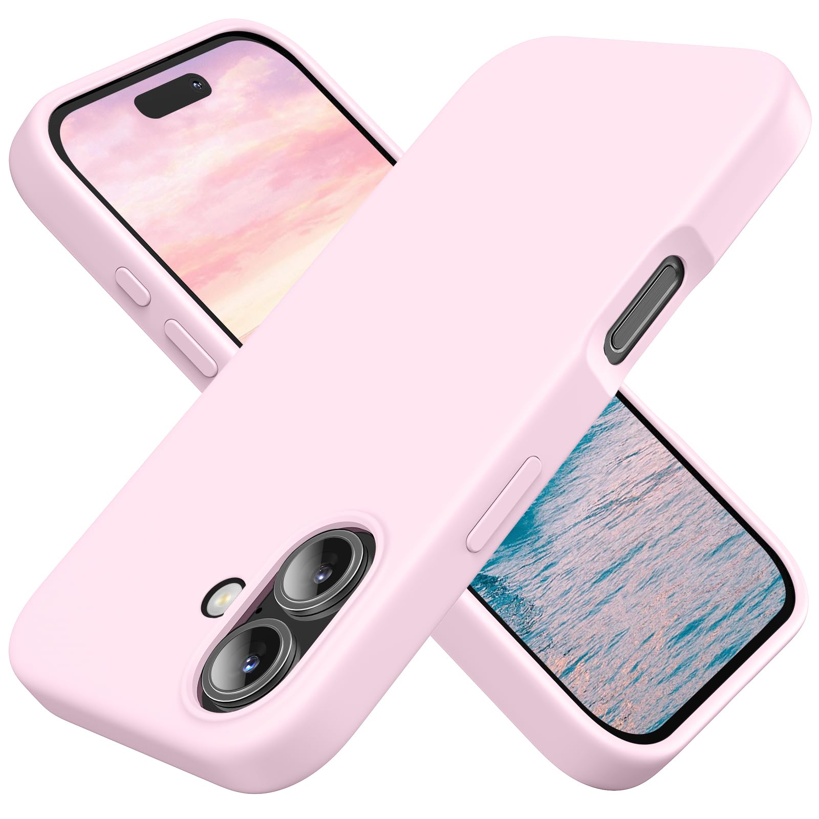 TAXXOE Silicone Case Compatible with iPhone 16 Case Soft Ultra Slim Protective Shockproof Liquid Silicone Phone Case,Anti-Scratch Microfiber Lining, 6.1" Pink white