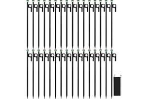 HOLANHING 32Pcs Tent Stakes, 12in Heavy Duty Tent Stakes with Storage Pouch, Forged Steel Tent Sakes Metal, Metal Stakes for Tent Used on Grassland, Snowfield, Dessert(32Pcs, 12in, Diameter 3/8")