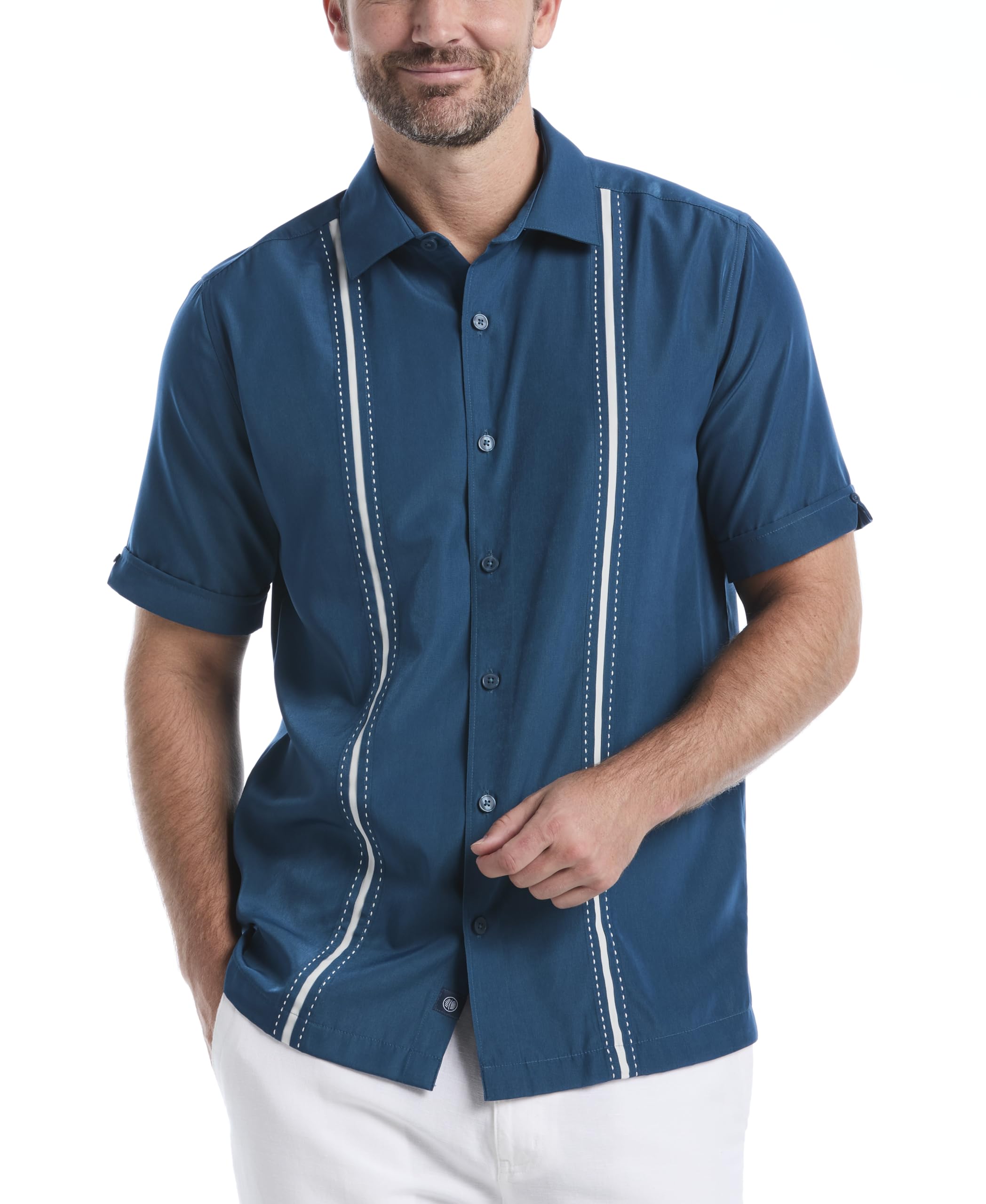 Cubavera Men's Short Sleeve Insert Panels with Pick Stitch Shirt, Deep Dive, XX-Large Big Tall Image