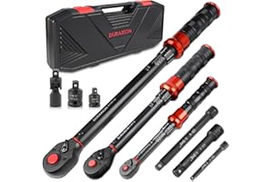DURAXION 9PCS Torque Wrench Set Torque Wrenches with Dual-Scales ±3% Precision(1/4" 20–220 in-lb, 3/8" 5–45 ft-lb, 1/2" 10–17