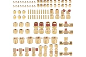IWONGO 100pcs Brass DOT Air Brake Line Fittings Kit, 1/4" 3/8" 1/2" Compression Air Nylon Tubing Fitting Assortment Kits, for Air Hose & NPT Thread Tube, in Truck & Industrial Air Systems