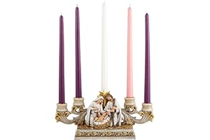 CATHOLIC BRANDS Avalon Gallery Candle Holders - Luxury Tabletop Christmas Centerpiece Advent Wreath Candle Holder Figurine, 11 x 6.5-Inch, 5 Taper Nativity