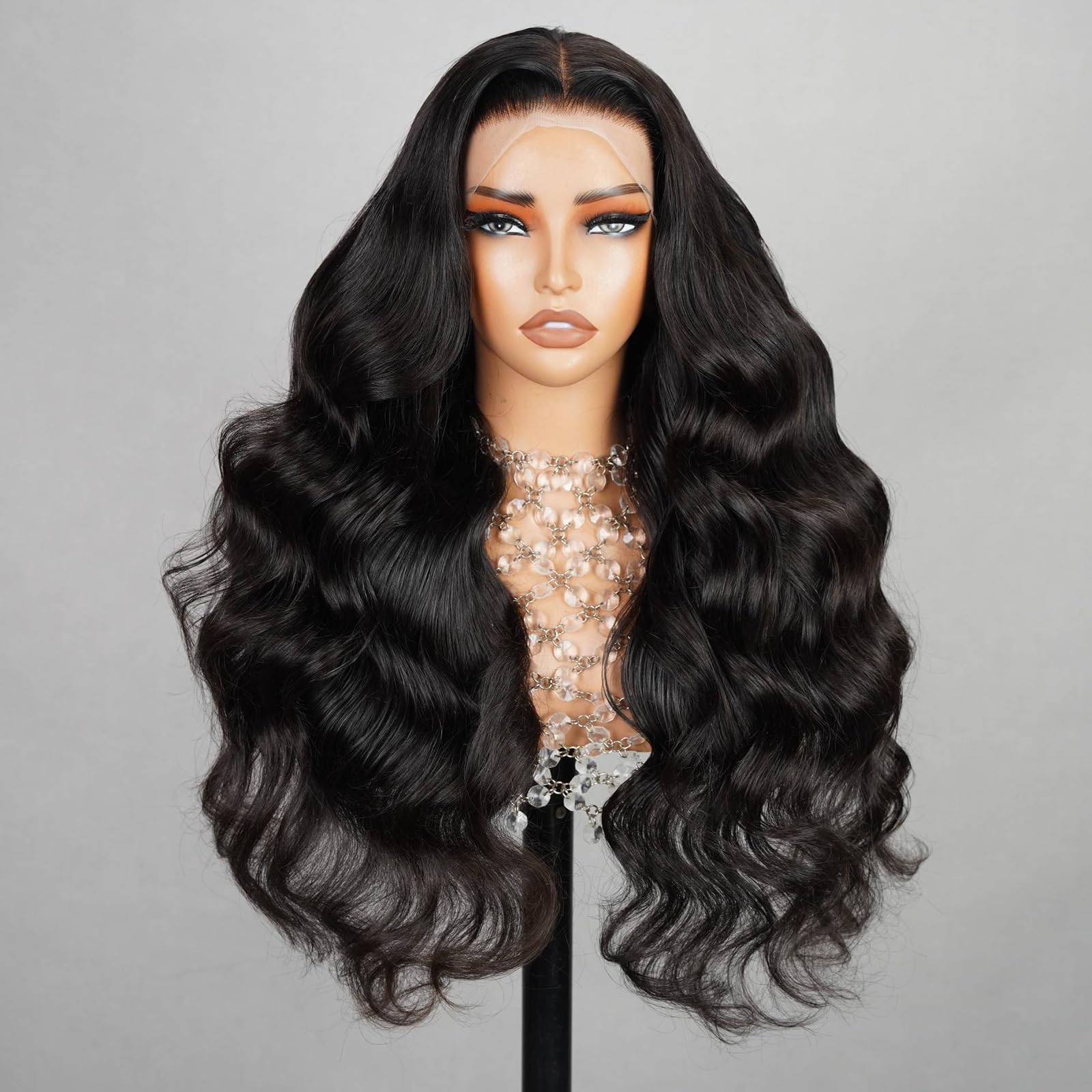 MEGALOOK Upgraded Bleached Knots Body Wave Human Hair Wig 13x4 HD Pre Cut Lace Front Wigs 200% Density Brazilian Real Human Hair Wigs for Women Wear and Go Glueless Wigs Natural Black Color 20 Inch — image 1