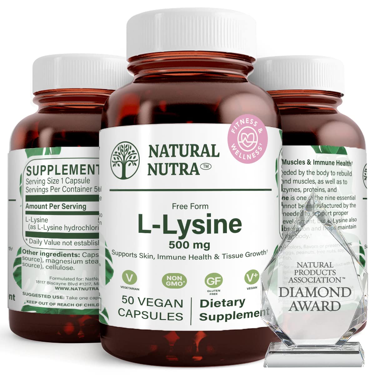 Natural Nutra L Lysine HCl, Promotes Bone Health and Growth, Support Skin Health, Improve Vitamin C Absorption, Helps Built Collagen, Improve Calcium Absorption, Non-GMO, Vegan, 500 mg, 50 Capsules.