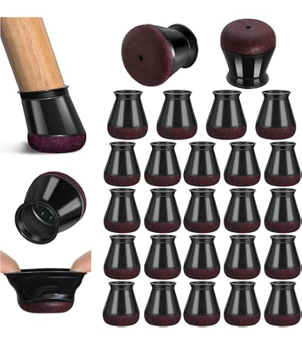 24-Pack Silicone Chair Leg Protectors With Felt Pads – Fits Round Legs 12-20mm, Black