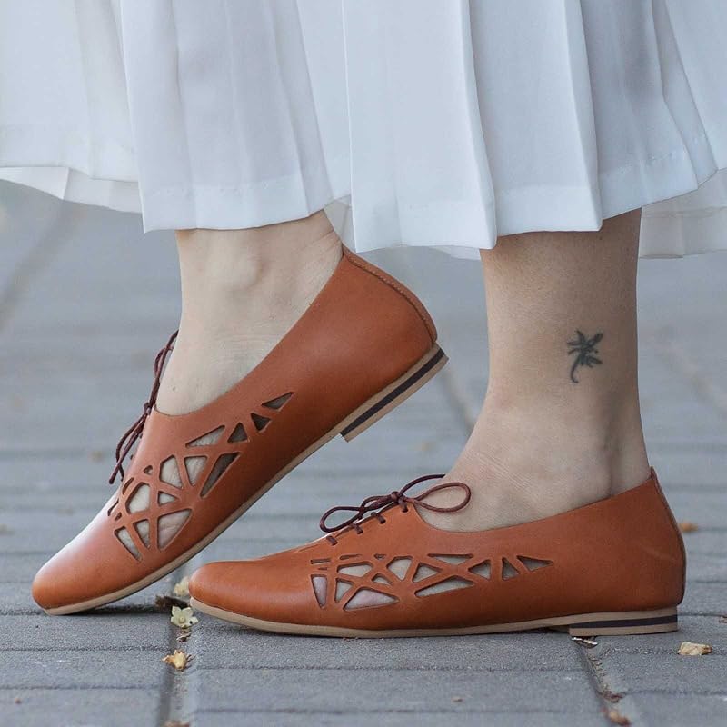 Camel Handmade Women's Flat Shoes Handmade