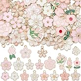 SUNNYCLUE 1 Box 80Pcs 20 Styles Pink Flower Charms Floral Charms Bulk Alloy Enmal Colorful Spring Cute Flowers Charm for Jewelry Making Charms DIY Crafting Necklaces Bracelets Earrings Supplies Gifts
