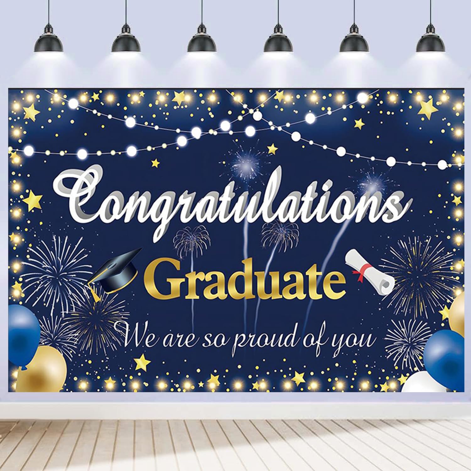 Graduation Backdrop 7x5ft Congrats Grad Class of 2025 Banner Navy Blue ...