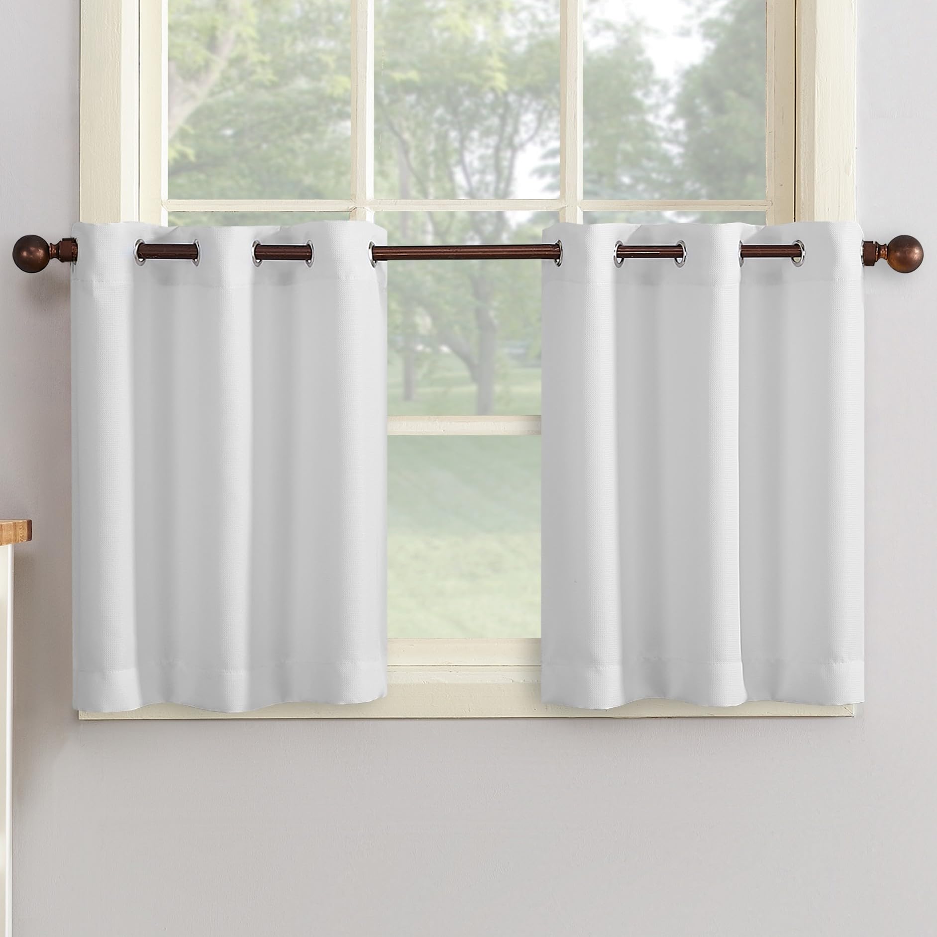 No. 918 Montego Casual Textured Semi-Sheer Grommet Kitchen Curtain Tier Pair, 56" x 24", White