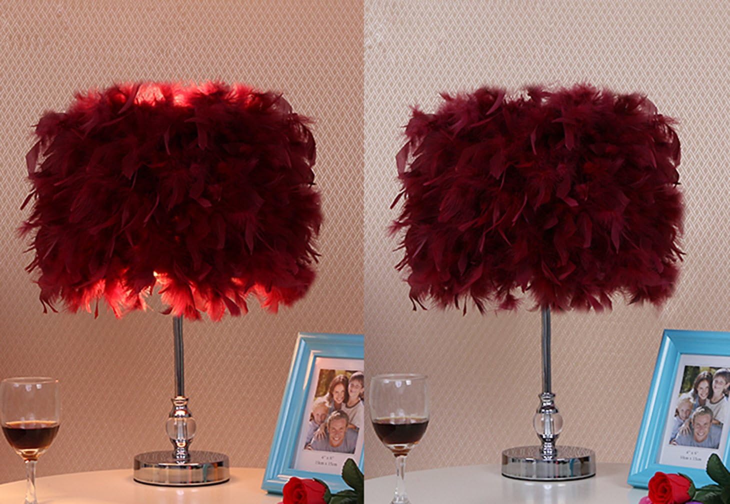 Injuicy Modern Feather Lampshade E27 Led Crystal Metal Table