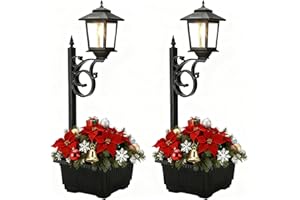 MELUNAR 2 Pack Outdoor Flower Pots 2 in 1, Floor Lamps Waterproof, Wall Mount Solar Lamp Post Lights, Outdoor Decorative Lamp for Garden, Patio, Front Porch, Back Door, Warm White. （Flower Pots Included）
