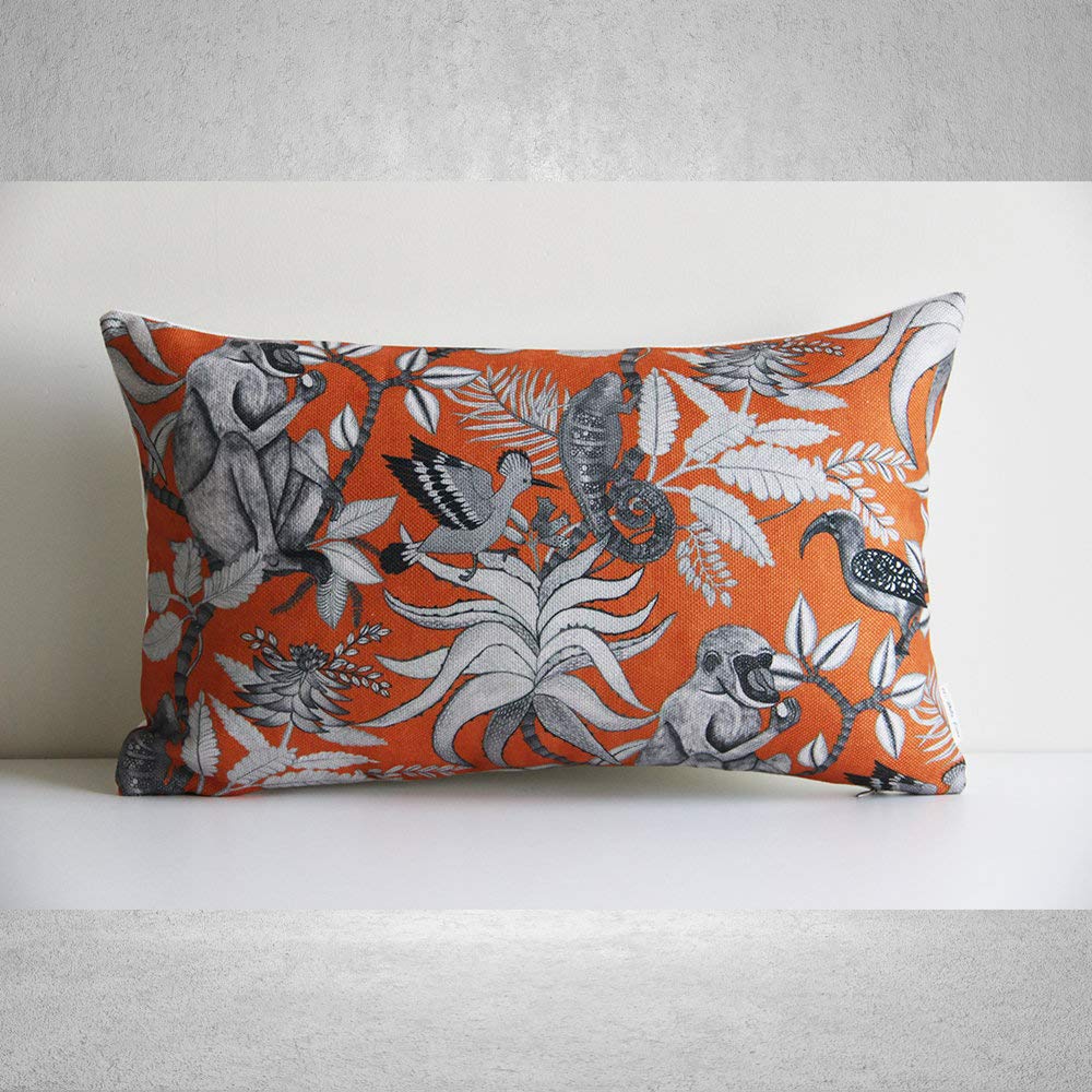 "N/A" Ancient Orange Monkey Lumbar Throw Pillow Cover Troppical Forests Decorative Cushion Cover Monkeys Pillow Case 20"X12" Inch 50x30cm