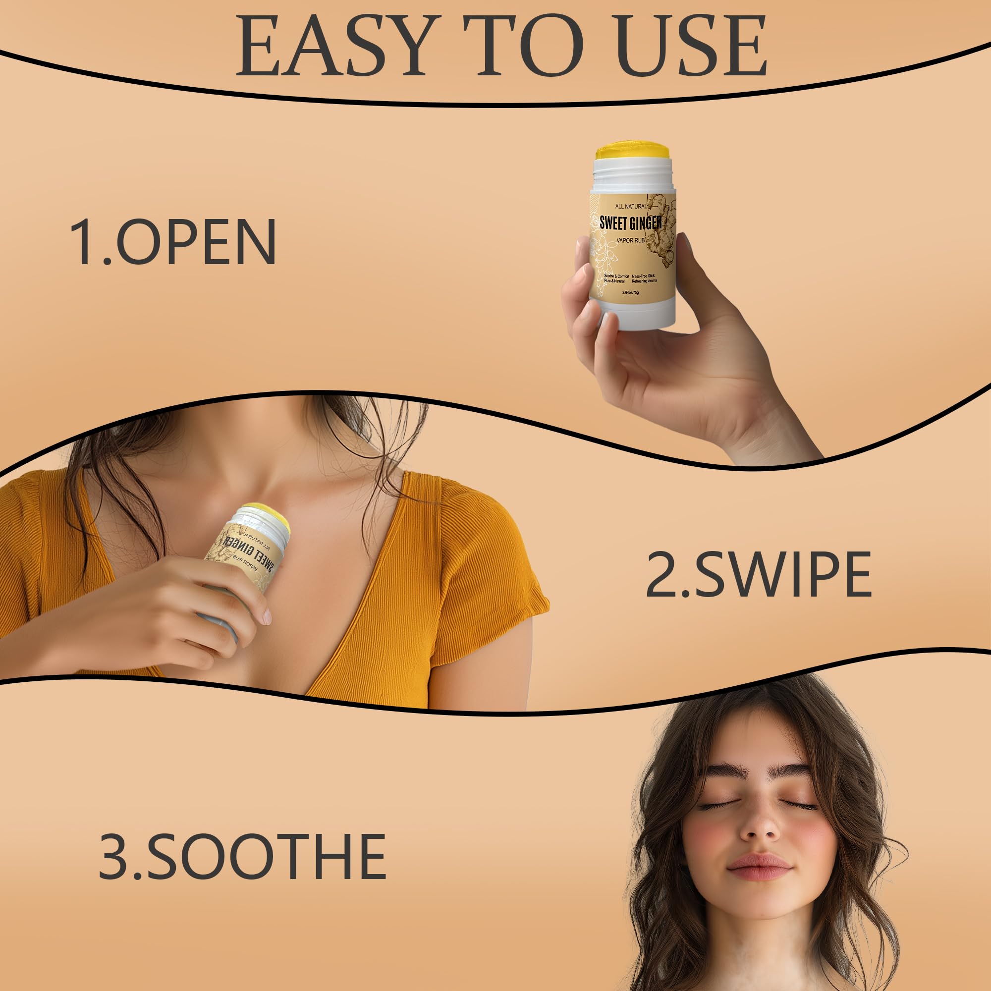 TOGOLIUN Sweet Ginger Vapor Rub Stick – All-Natural Herbal Balm with Ginger & Peppermint, Plant-Based Formula, Easy-to-Use Stick Design (1)