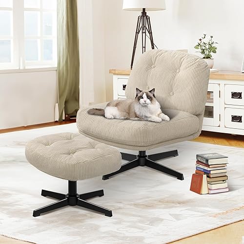 FelixKing Swivel Accent Chair with Ottoman for Bedroom, Living Room & Apartment, Beige