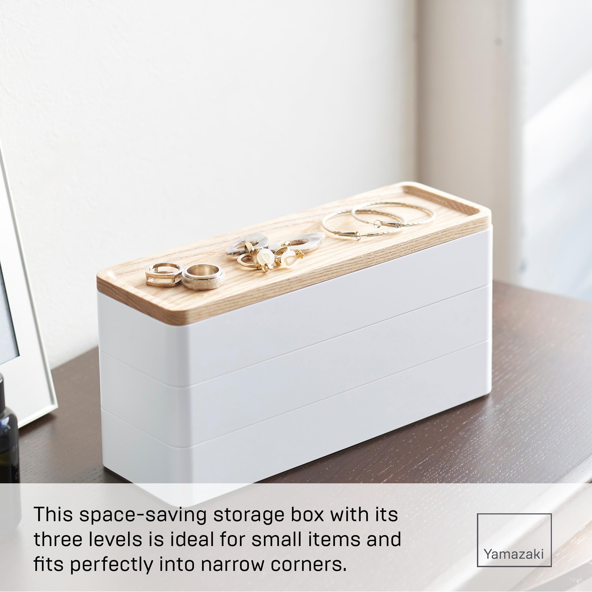 YAMAZAKI Home Rin Stacking Watch And Accessory Case, Jewelry Box Organizer For Glasses - Accessories - Plastic + Wood