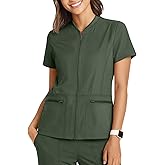 Oakgarden Women's Scrub Top Full Zip up Short Sleeve Nurse Shirts with 2 Zipper Pockets Jackets Lightweight Medical Uniform