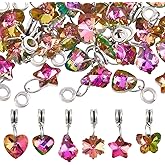 PH PandaHall 6 Styles Crystal Glass Pendant Charms, 30PCS Magenta Color Crystal Beads Faceted Heart Star Teardrop Butterfly Square Pendants Transparent Charms with Bail Hanger for Jewelry Making