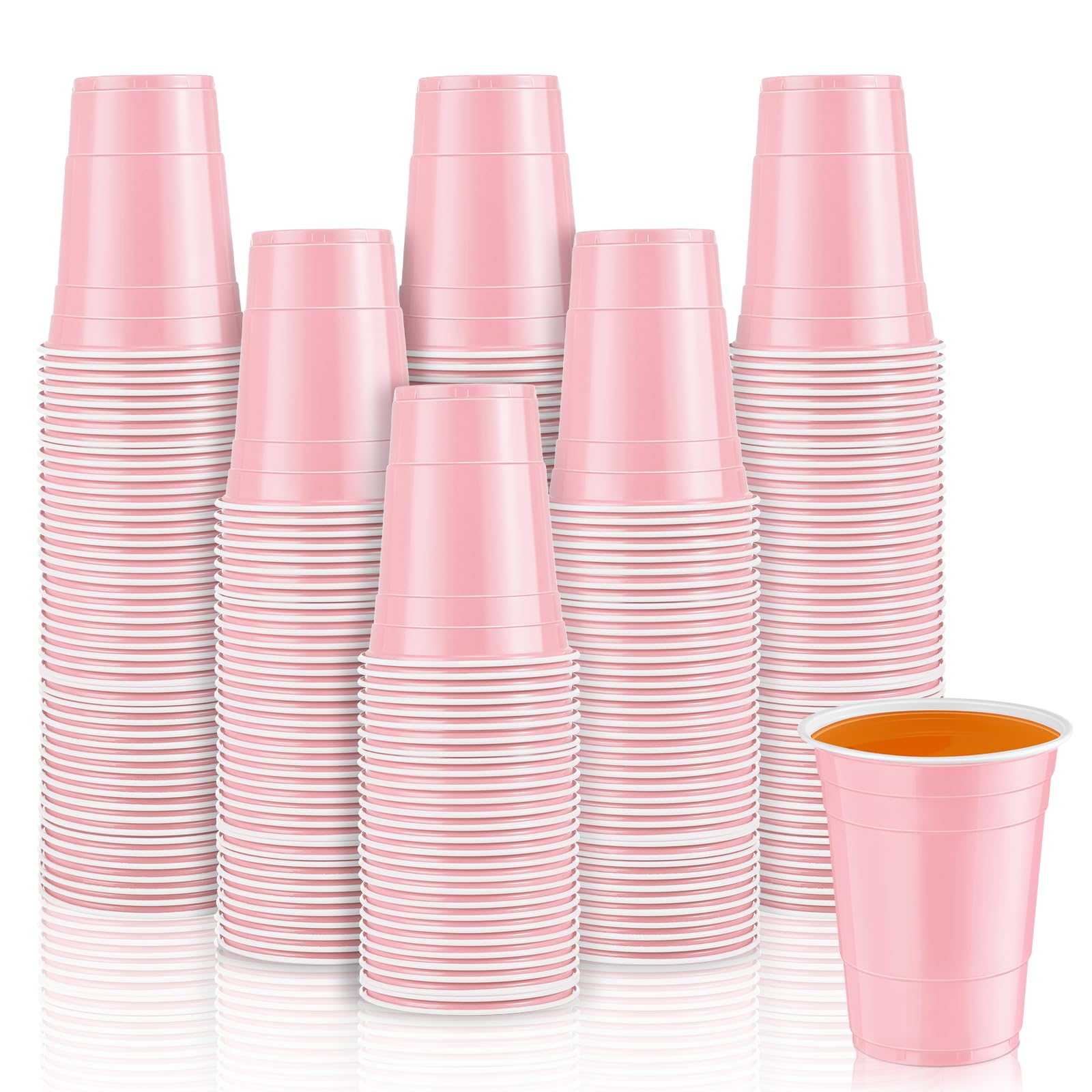 Photo 1 of 100 Pack 16 Ounce Halloween Plastic Party Cups Disposable Heavy Duty Drinking Water Cups for Holiday Christmas Festival Wedding New Year Party Supplies(Light Pink)