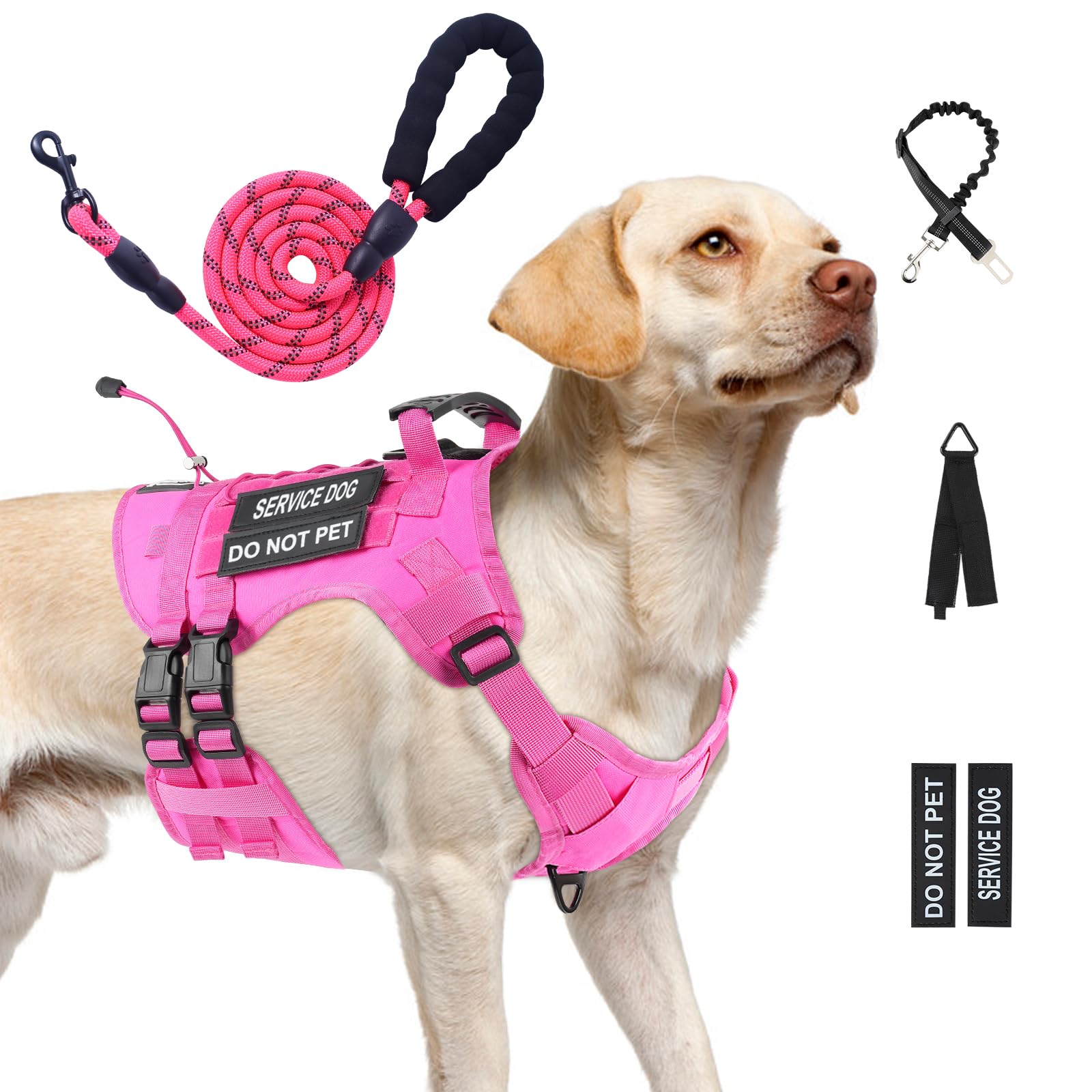 Photo 1 of Yungaspy No Pull Tactical Dog Harness for Large Dogs, Escape Proof Molle Dog Vest Harness and Leash Set, Adjustable Military Service Dog Harness with Handle for Medium Large Dogs(Pink, L)