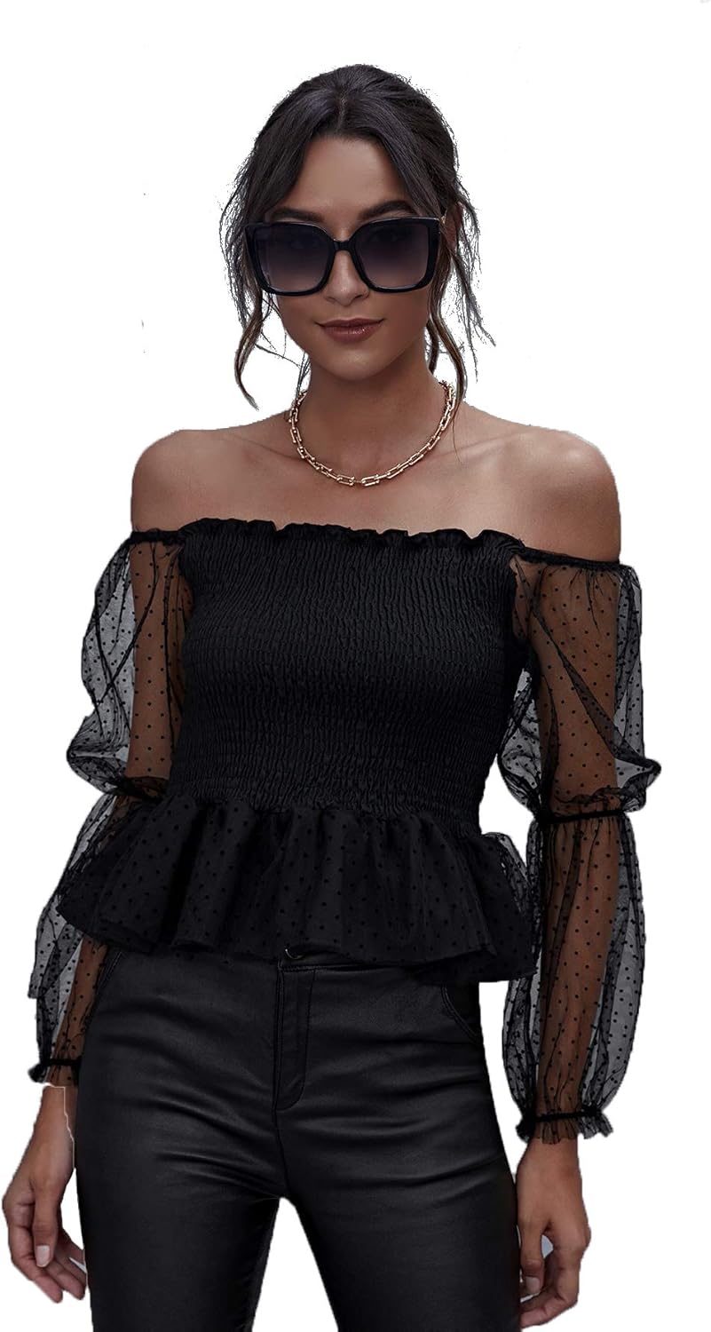 smocked off the shoulder peplum top