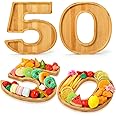 Vercraft Number Charcuterie Tray, 9 x 9 x 0.6 Inches Fillable Number Charcuterie Board for 30th 40th 50th 60th 16th Anniversary Birthday Decoration, Wooden Serving Tray for Snack Candy Cookies(50th)