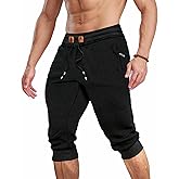 MAGCOMSEN Men's 3/4 Jogger Capri Pants with Zipper Pockets Knee Length Running Training Workout Shorts