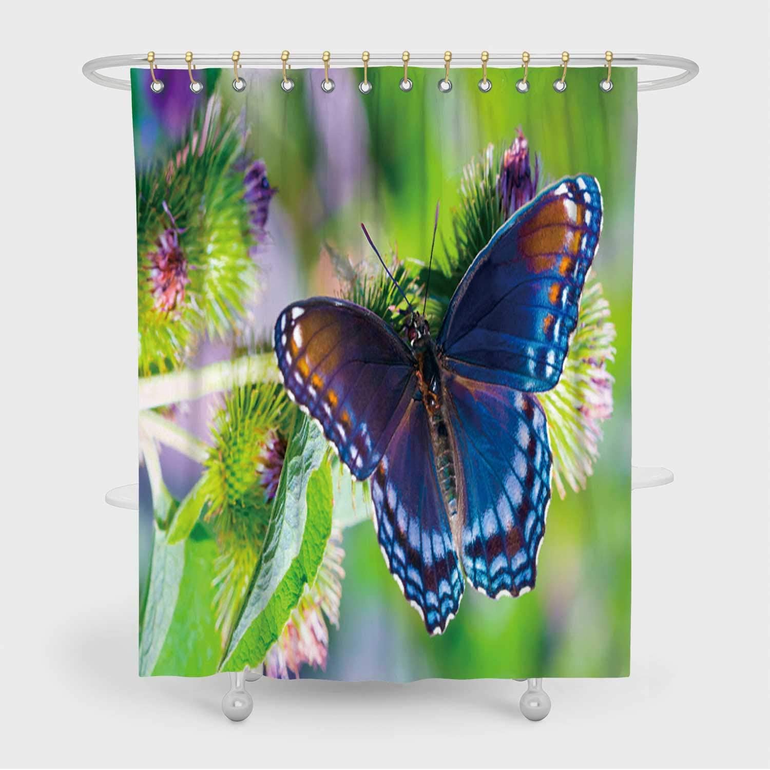 ALUONI Red Spotted Admiral Fabric Shower Curtain,173800 Bathroom Decor Set with Hooks,71x96in