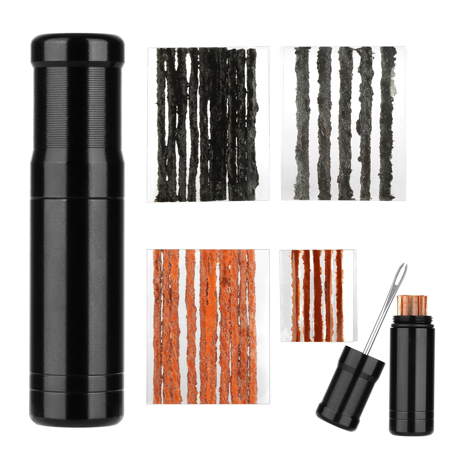 Sheryl&Rain Tubeless Bike Tire Repair Tool Kit, Bike Tire Punctures with 30PCS Bacon Strips Plus Insertion Tool Tire Repair Fork Reamer for MTB and Road Bicycle Tires（5 x 2 mm+20 x 3.5 mm+5 x 6 mm）