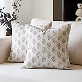 DOMVITUS Set of 2 Floral Pillow Covers 18x18, Block Print Pillow Covers Vintage Neutral Decorative Farmhouse Throw Pillow Covers for Couch Bed Living Room Light Camel