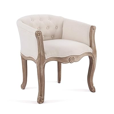 Buy Vonluce Bergere Upholstered Fabric Dining Armchair French Vintage Accent Chair For Living Room Barrel Chair For Bedroom More Modern Louis Xv Chair With Curved Rubberwood Legs Padded Seat Beige Online In