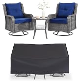 Wumiokio Patio Furniture Sets, 3 Pieces Wicker Outdoor Furniture - 360 Degree Swivel Rocking Chairs and Rattan Side Table for Garden,Porch,Backyard (Grey Wicker/Blue Cushion, 3PCS - Swivel Chairs)
