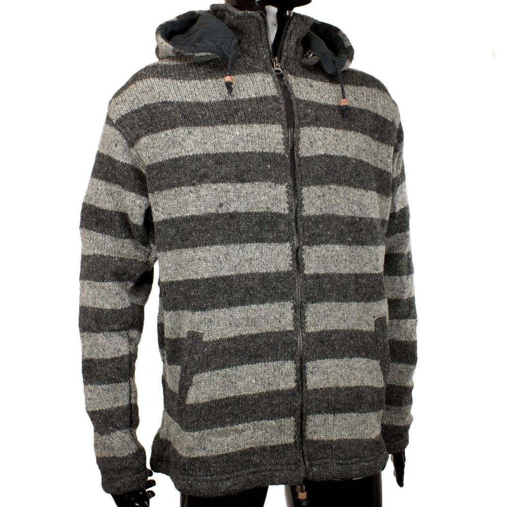 FAIR TRADE NEPAL WOOL ZIP UP HOODIE JACKET CARDIGAN FLEECE LINED 3