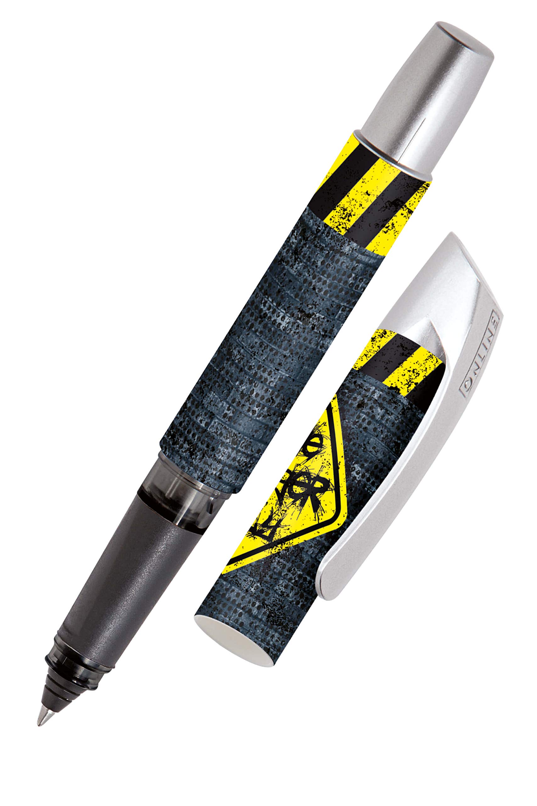 Ergonomic rollerball for school/college - ONLINE Campus Dangerously - for left- and right-handed, soft grip part, for standard ink cartridges, refillable, ideal for beginners/pupils/students