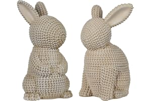 FETIWILSO 2Pcs Spring Easter Bunny Decorations Woven Rattan Rabbit Easter Garden Sculptures Rabbits Figurine Rabbit Collectible Statues for Easter Decoration Home Desktop Garden Patio Yard Decorations