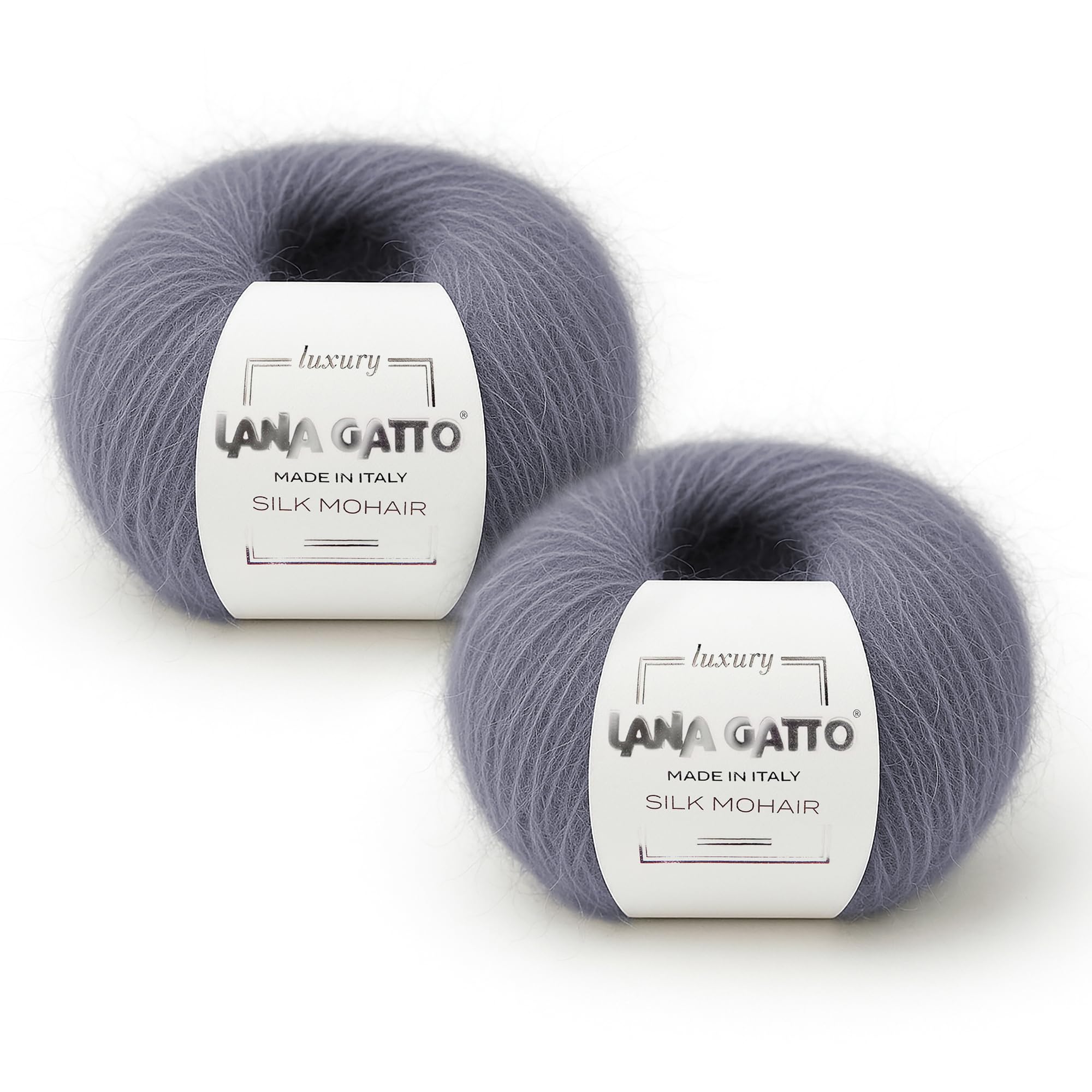 Silk Mohair Yarns for Knitting, Lana Gatto Luxury Silk Mohair Line, 50 gr., 424 mt, / 1,8 oz., 464 yds, (Grey - 30480, 2)