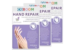 CGBOOM 3 Pairs Hand Masks Moisturizing Gloves, Hand Skin Repair Renew Mask Infused Collagen, Vitamins + Natural Plant Extracts for Dry, Aging, Cracked Hands (Lavender)