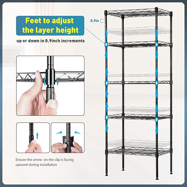 BESTOFFICE ADJUSTABLE NSF-CERTIFIED METAL SHELF WIRE SHELVING UNIT STORAGE FOR SMALL PLACES RESTAURANT GARAGE PANTRY KITCHEN GARAGE RACK (BLACK, 16.7L×11.8W×47.6H)