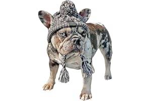 FABULOUS FIDO Knitted Dog Hat with Ear Holes & Adjustable Chin Strap - Warm & Snug Fit Dog Beanie for French Bulldog - Light & Soft Yarn Dog Hats - Stylish Dog Accessories & Clothes - Beanies for Dogs(Gray, Small)