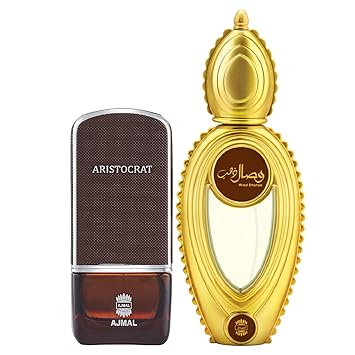 Ajmal Aristocrat EDP Citrus Woody Perfume 75ml for Men and Wisal Dhahab EDP Fruity Floral Perfume 50ml for Men + 2 Parfum Testers FREE