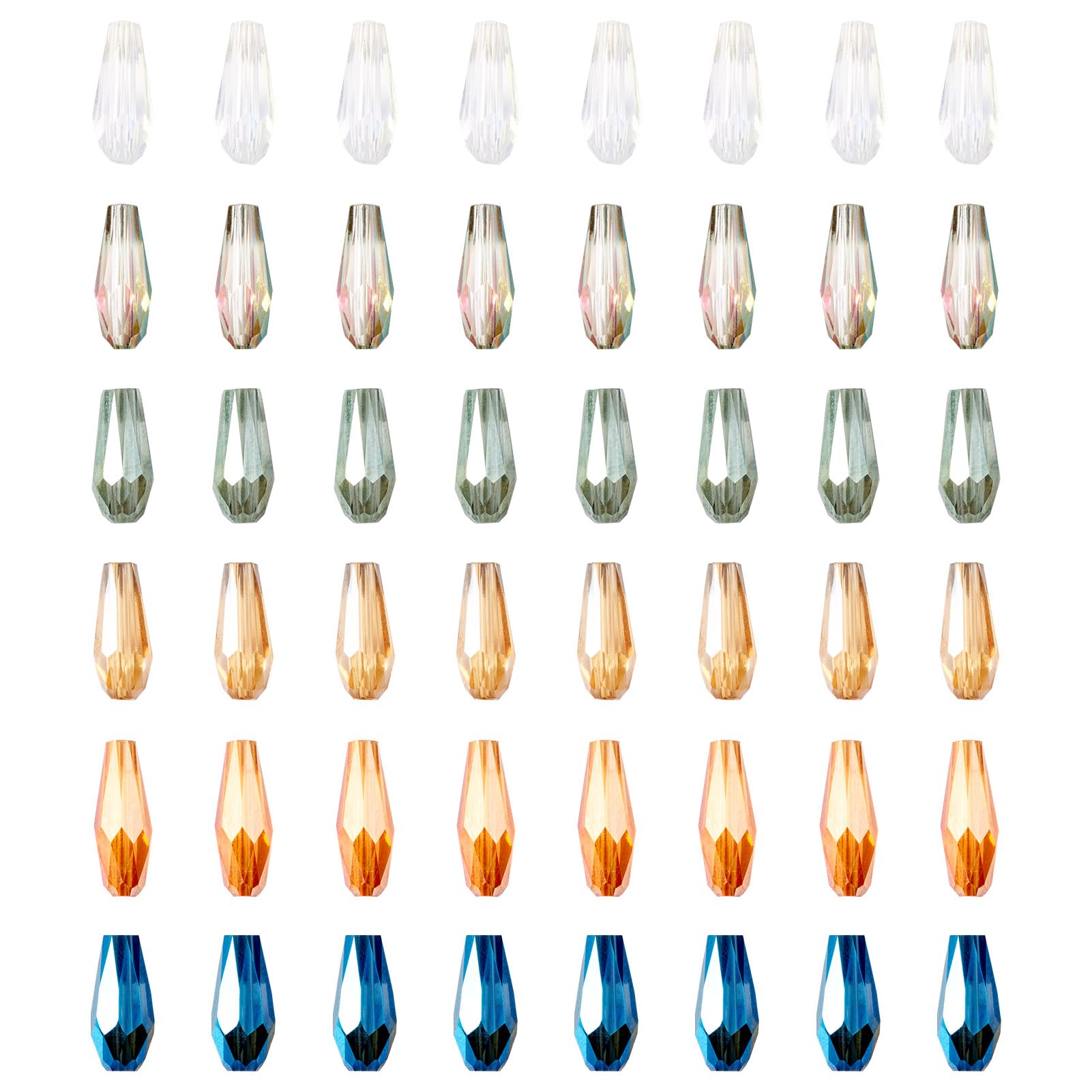 Crafans 120Pcs Teardrop Glass Beads - Faceted Electroplate Half Plated Long Spacer Beads Bulk for DIY Jewelry Making