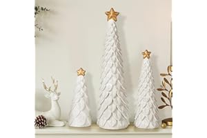 Beeveer 3 Pcs Christmas Tree Figurines Set Glitter Resin Tabletop Christmas Tree Decor Elegant Xmas Tabletop Centerpieces for Tables Desk Shelf Mantel Holiday Indoor Decorations(White)