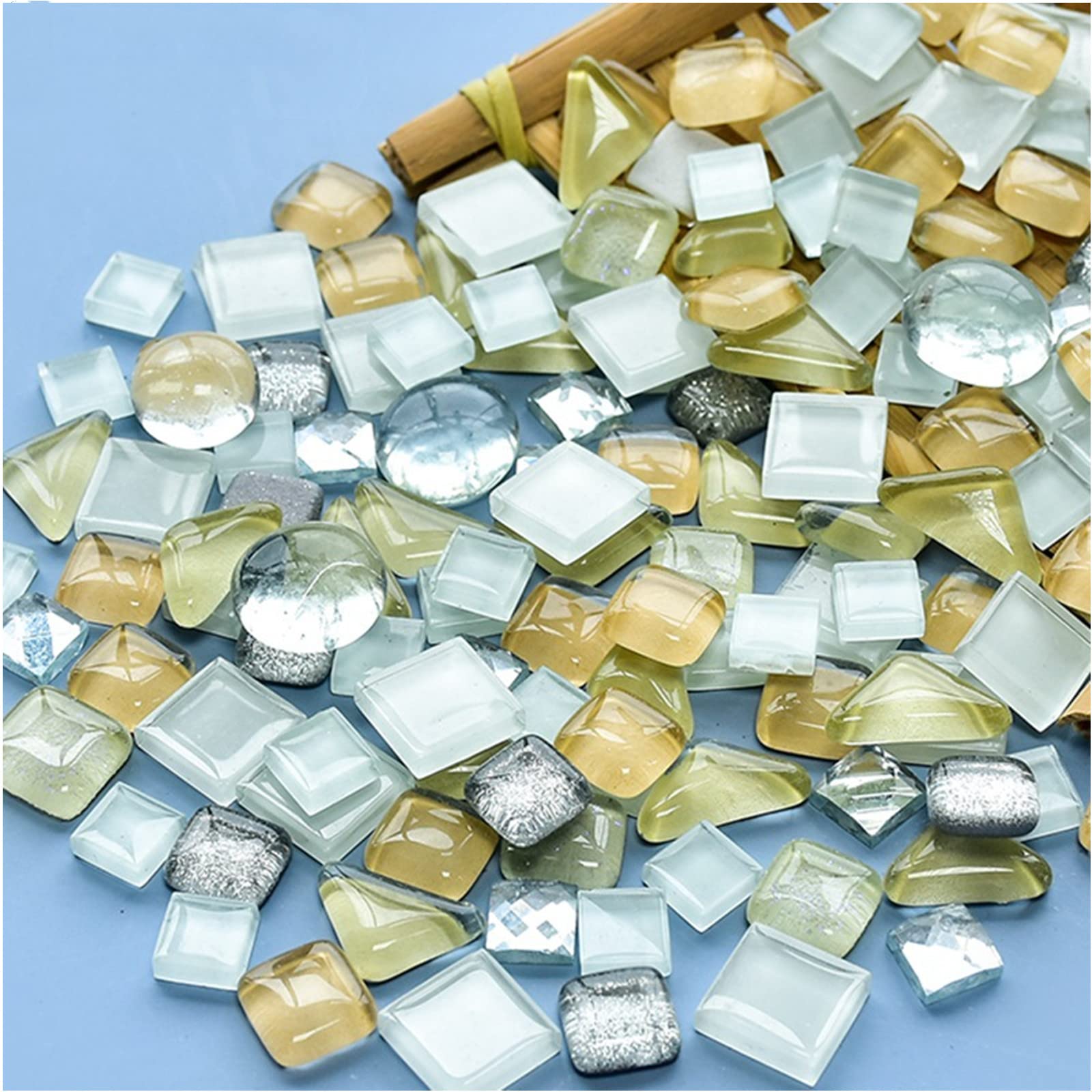 BTMIEY 200g Mixed Color Crystal Mosaic Tiles, Tiny Mini Mosaic Tile DIY Hobbies Children Handmade Crystal Craft for Craft Bathroom Kitchen Home Decoration DIY Art Projects (White Series)