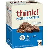 think! High Protein Bar, Brownie Crunch, 12 Count | 20g Protein Per Bar, Gluten Free with Whey Protein Isolate, 1g Sugar, Ready-to-Eat, Convenient Muscle Support &amp; Recovery