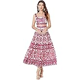 Women's Celadon Print Camisole with Vest Two Piece Set Dress Bohemian Long Dresses