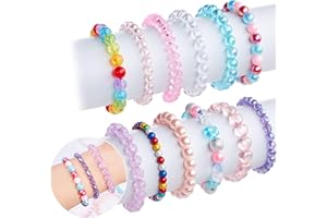 Lorfancy 12 Pcs Girls Beaded Bracelets Rainbow Baby Toddler Cute Friendship Stretchy Costume Jewelry Set
