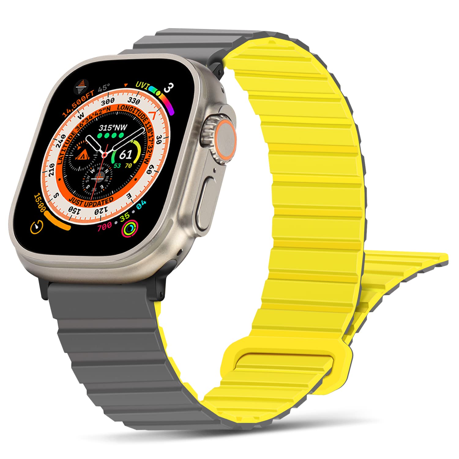 Tasikar Compatible with Apple Watch Strap 49mm 46mm 45mm 44mm 42mm Thin Silicone Magnetic Loop Replacement Bands [Double Sided Wearable] for Apple Watch Ultra Series 10 9 8 7 6 5 4 3 SE - Grey Yellow
