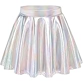 Auranso Girls Metallic Skater Skirt Sparkly Shiny Flared Pleated A-Line Mini Skort