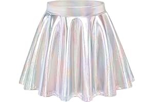 Auranso Girls Metallic Skater Skirt Sparkly Shiny Flared Pleated A-Line Mini Skort
