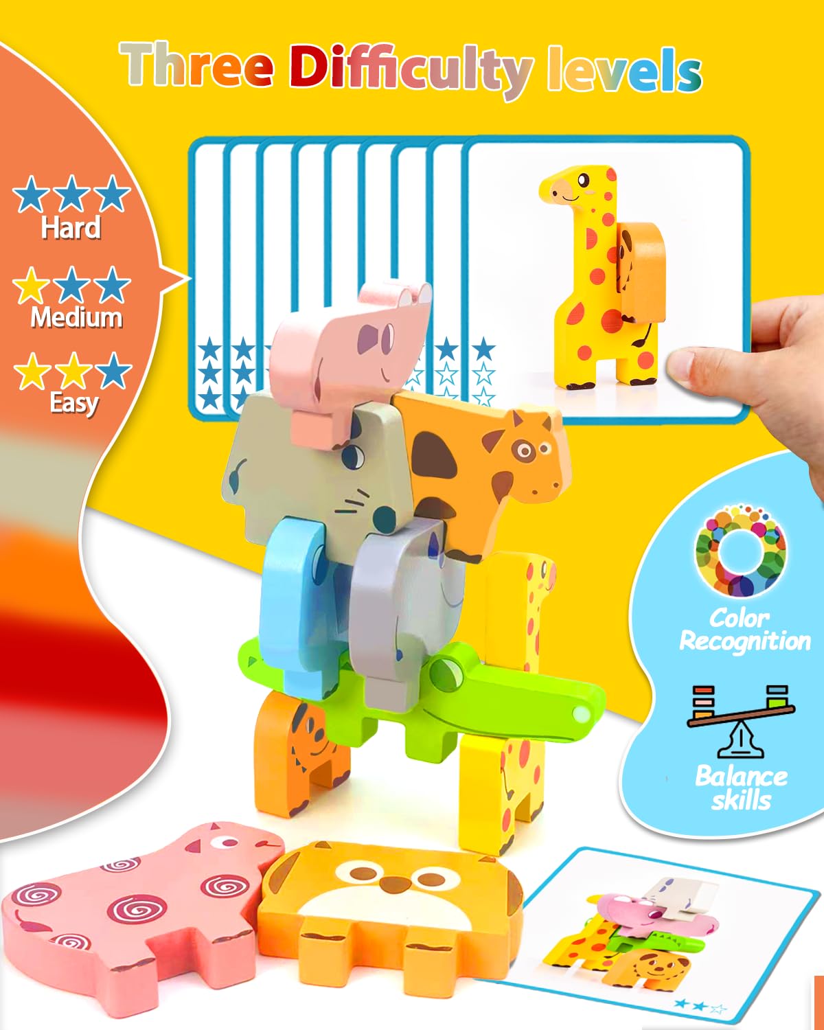 Vaiheng Toys for Toddlers 1-3, Montessori Toys for 1 2 3 Year Old Boys & Girls, Toy Age 2-4 0-2 Kids Baby, 1 2 3 Year Old Girls Boys Gifts, Wooden Animal Blocks Stacking Education Puzzles Toy